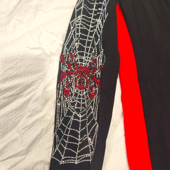 Bikers Den Stretch Open Shoulder & Neckline Bling Sleeve Spider And Web Shirt - Picture 4 of 10